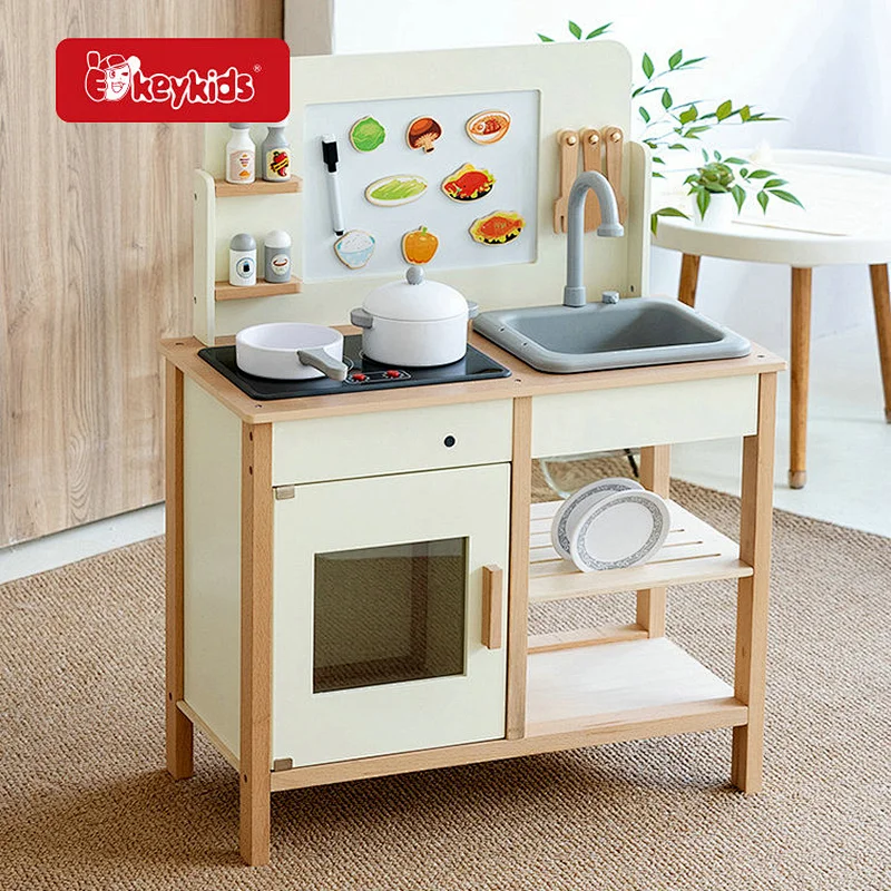 Montessori Interactive Wooden Kids Play Kitchen Set ,Educational Pretend Cooking Toys for Boys & Girls W10K036